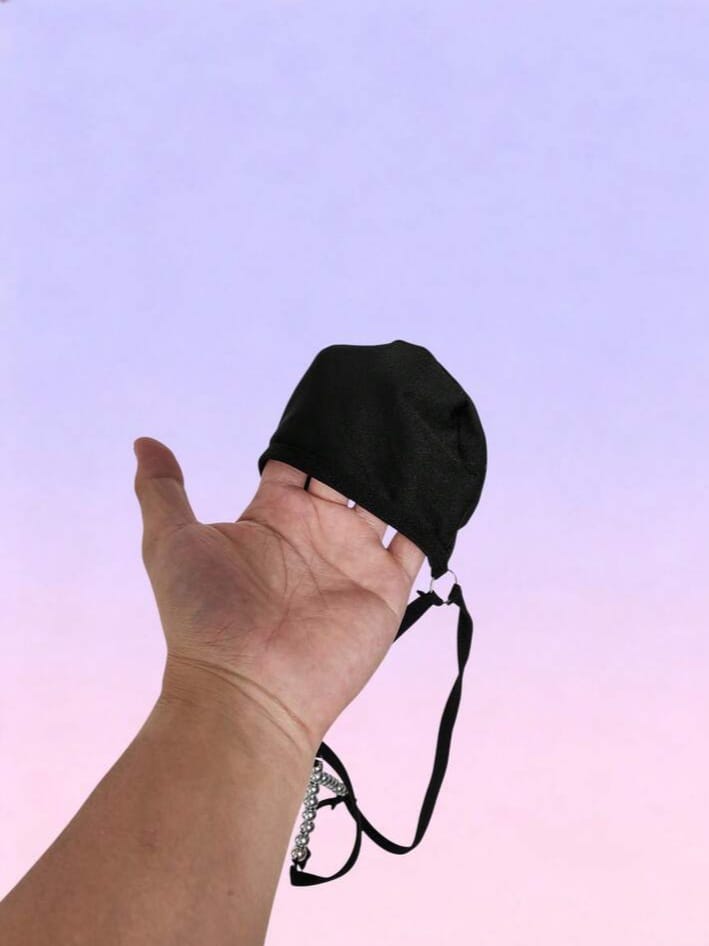 FANDY Men's Black Woven Rear Waist Silver Metal Bead Thong Underwear